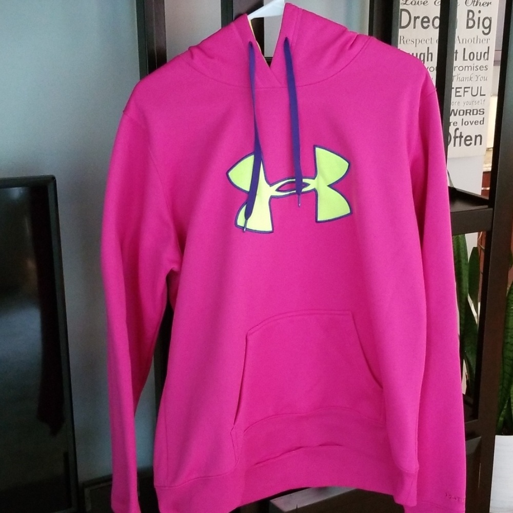 Under Armour Pink Hoodie with Neon Yellow Logo